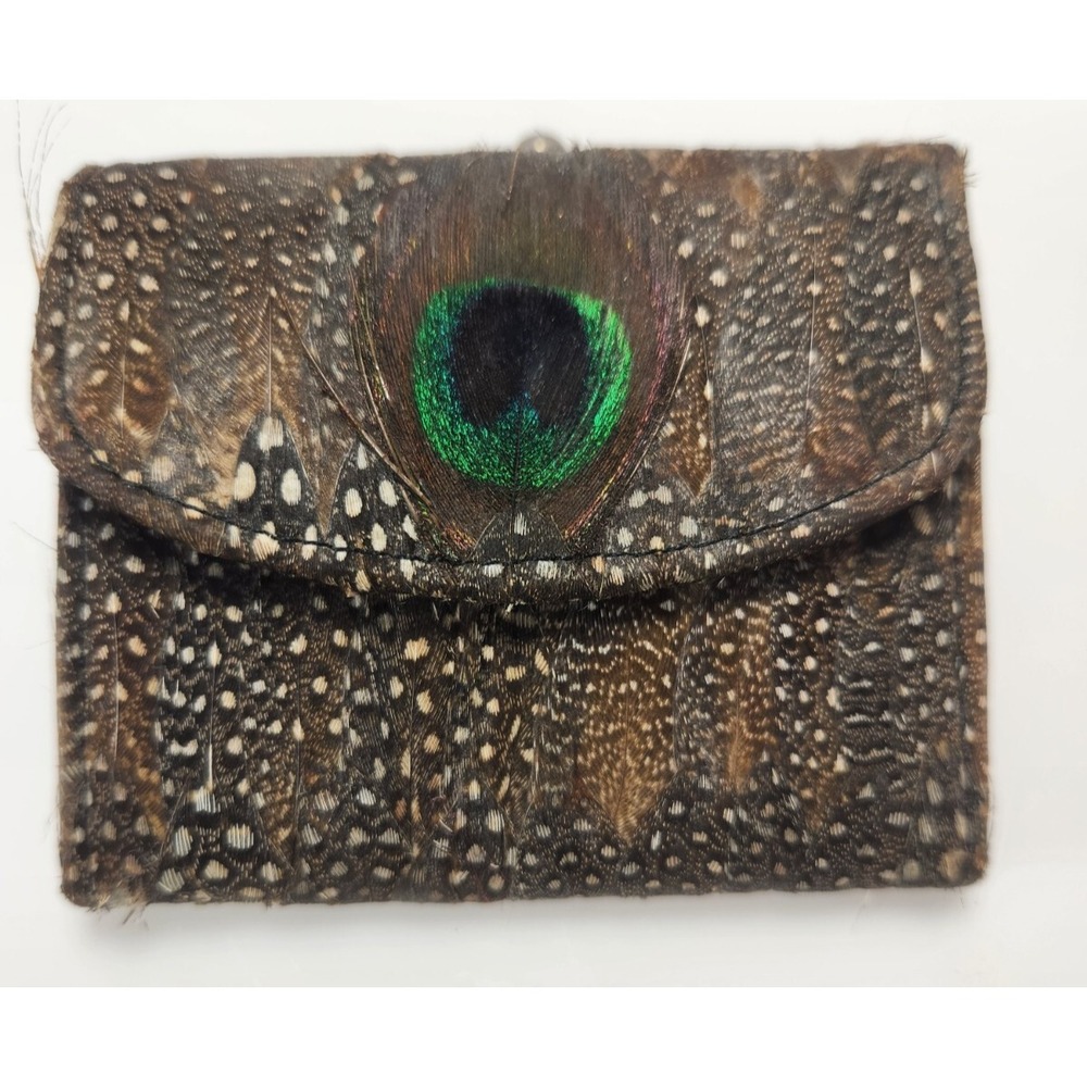 Vtg Peacock Feather Clutch Kiss Lock Coin Purse Boho 1940s One Of A‎ Kind